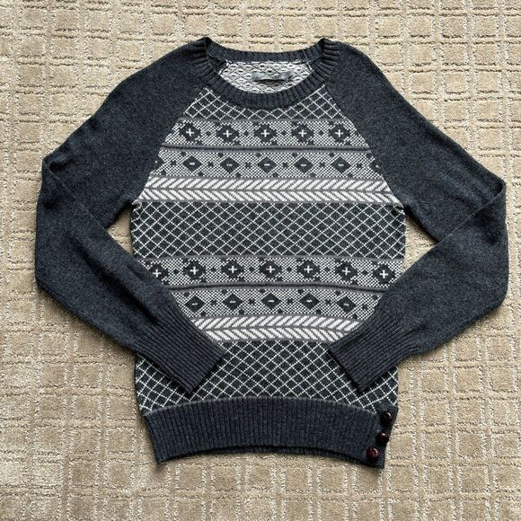 PrAna Ramona Pullover Sweater Women's Medium Fair Aisle Wool Blend Gray Warm - Picture 1 of 11